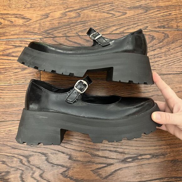 ASOS Design Sebi Chunky Mary Jane Platform Shoes Black Patent